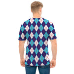 Blue White And Red Argyle Pattern Print Men's T-Shirt