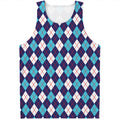 Blue White And Red Argyle Pattern Print Men's Tank Top