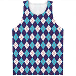 Blue White And Red Argyle Pattern Print Men's Tank Top