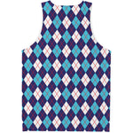 Blue White And Red Argyle Pattern Print Men's Tank Top