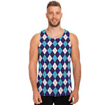 Blue White And Red Argyle Pattern Print Men's Tank Top