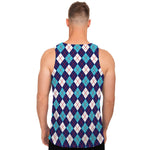 Blue White And Red Argyle Pattern Print Men's Tank Top
