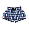 Blue White And Red Argyle Pattern Print Muay Thai Boxing Shorts