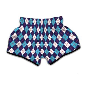 Blue White And Red Argyle Pattern Print Muay Thai Boxing Shorts