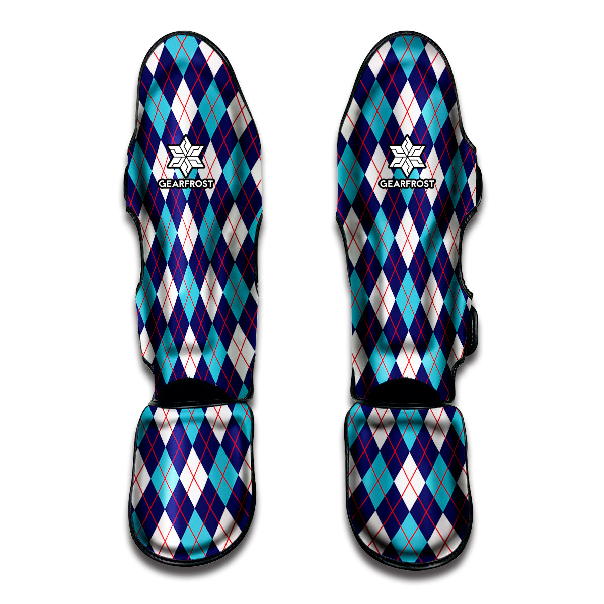 Blue White And Red Argyle Pattern Print Muay Thai Shin Guard