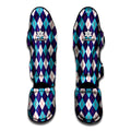 Blue White And Red Argyle Pattern Print Muay Thai Shin Guards