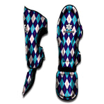 Blue White And Red Argyle Pattern Print Muay Thai Shin Guard