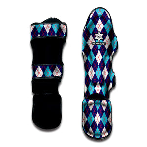 Blue White And Red Argyle Pattern Print Muay Thai Shin Guard