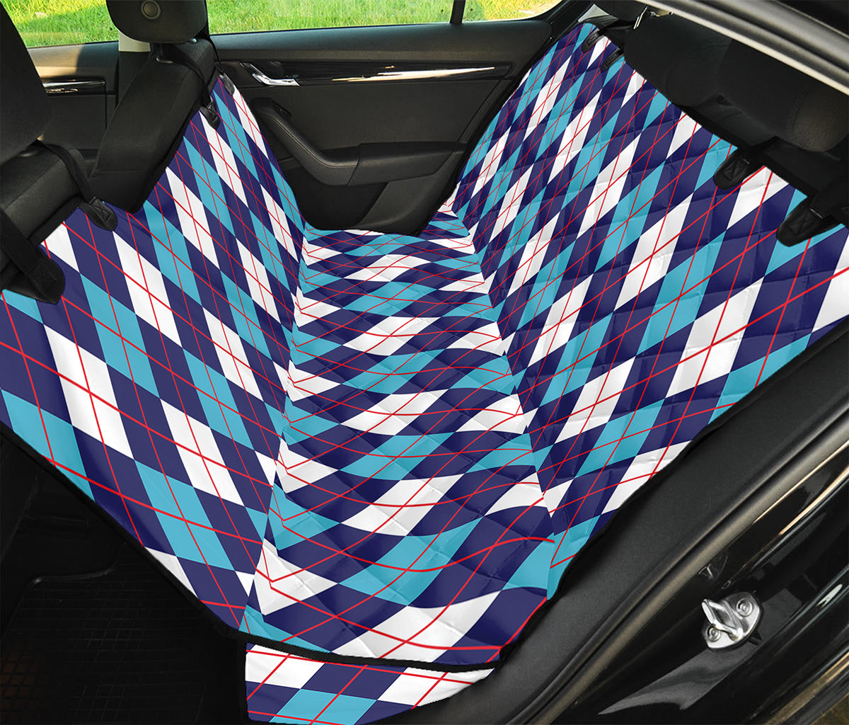 Blue White And Red Argyle Pattern Print Pet Car Back Seat Cover