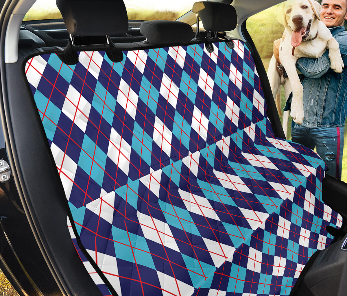 Blue White And Red Argyle Pattern Print Pet Car Back Seat Cover