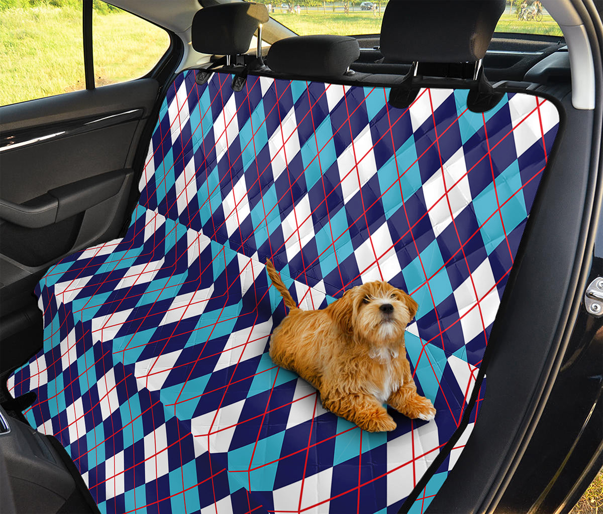 Blue White And Red Argyle Pattern Print Pet Car Back Seat Cover