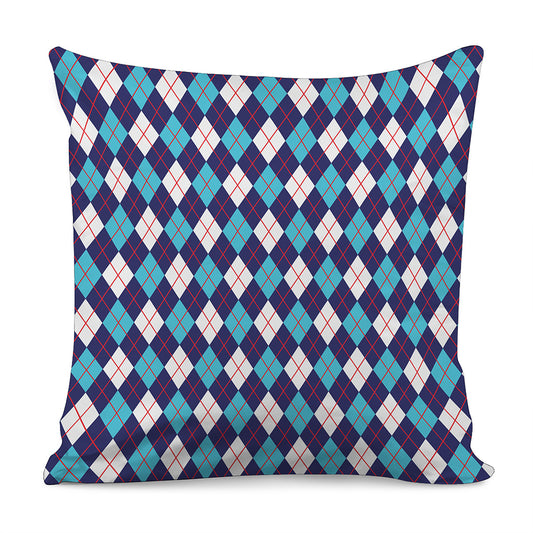 Blue White And Red Argyle Pattern Print Pillow Cover