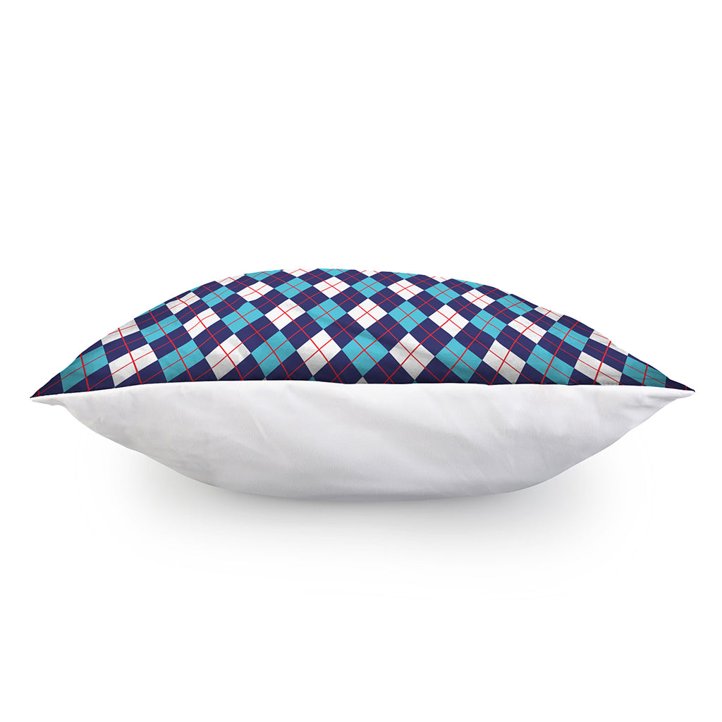 Blue White And Red Argyle Pattern Print Pillow Cover