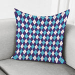 Blue White And Red Argyle Pattern Print Pillow Cover
