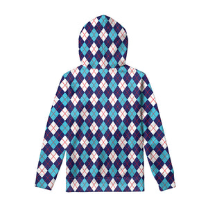 Blue White And Red Argyle Pattern Print Pullover Hoodie