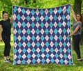 Blue White And Red Argyle Pattern Print Quilt