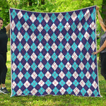 Blue White And Red Argyle Pattern Print Quilt