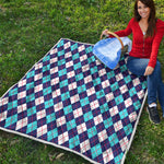 Blue White And Red Argyle Pattern Print Quilt