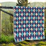 Blue White And Red Argyle Pattern Print Quilt