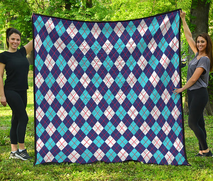 Blue White And Red Argyle Pattern Print Quilt