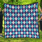 Blue White And Red Argyle Pattern Print Quilt