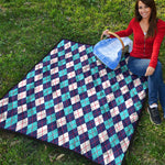Blue White And Red Argyle Pattern Print Quilt