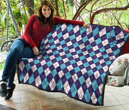 Blue White And Red Argyle Pattern Print Quilt