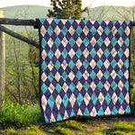 Blue White And Red Argyle Pattern Print Quilt