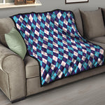 Blue White And Red Argyle Pattern Print Quilt