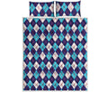 Blue White And Red Argyle Pattern Print Quilt Bed Set
