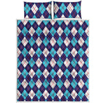 Blue White And Red Argyle Pattern Print Quilt Bed Set