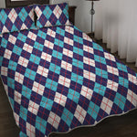 Blue White And Red Argyle Pattern Print Quilt Bed Set