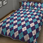 Blue White And Red Argyle Pattern Print Quilt Bed Set