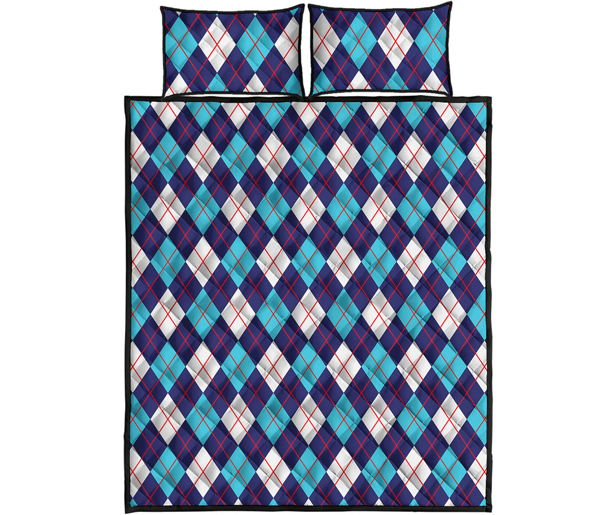 Blue White And Red Argyle Pattern Print Quilt Bed Set