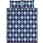 Blue White And Red Argyle Pattern Print Quilt Bed Set
