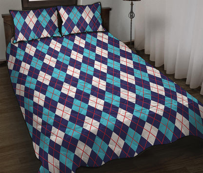 Blue White And Red Argyle Pattern Print Quilt Bed Set