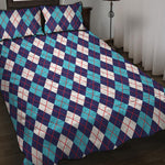 Blue White And Red Argyle Pattern Print Quilt Bed Set