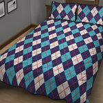 Blue White And Red Argyle Pattern Print Quilt Bed Set