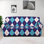 Blue White And Red Argyle Pattern Print Sofa Cover
