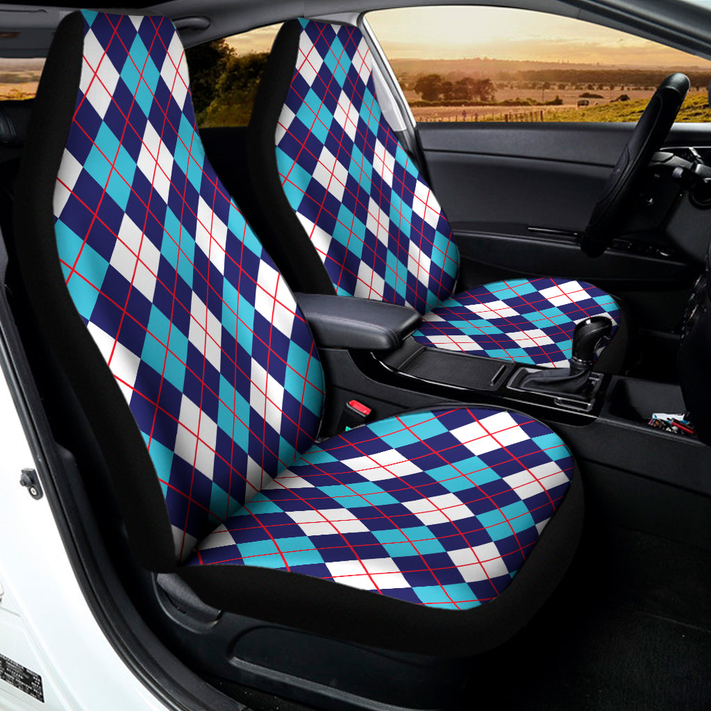 Blue White And Red Argyle Pattern Print Universal Fit Car Seat Covers