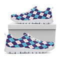 Blue White And Red Argyle Pattern Print White Running Shoes