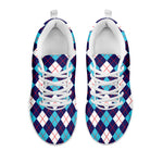 Blue White And Red Argyle Pattern Print White Sneakers