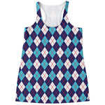 Blue White And Red Argyle Pattern Print Women's Racerback Tank Top