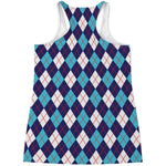 Blue White And Red Argyle Pattern Print Women's Racerback Tank Top