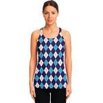 Blue White And Red Argyle Pattern Print Women's Racerback Tank Top