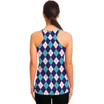 Blue White And Red Argyle Pattern Print Women's Racerback Tank Top