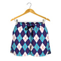 Blue White And Red Argyle Pattern Print Women's Shorts