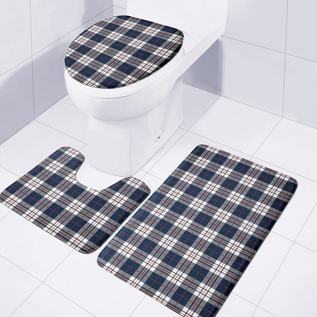 Blue White And Red Tartan Pattern Print 3 Piece Bath Mat Set