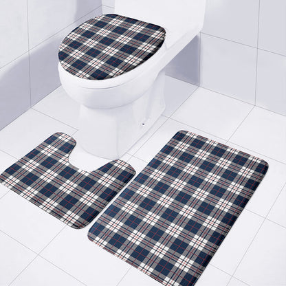 Blue White And Red Tartan Pattern Print 3 Piece Bath Mat Set