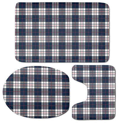 Blue White And Red Tartan Pattern Print 3 Piece Bath Mat Set